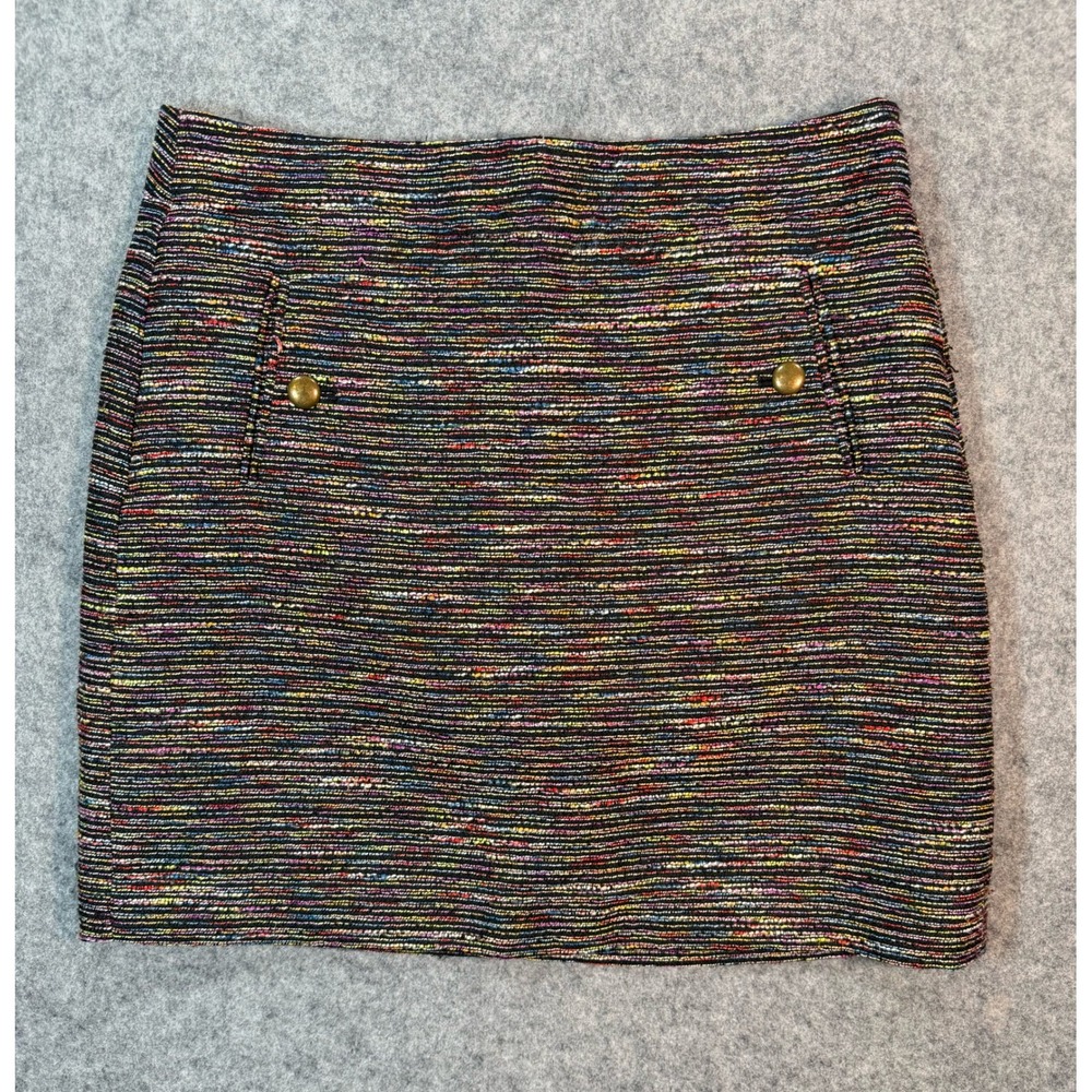 LOFT Womens Multi Color Rainbow Tweed Mini‎ Skirt Size 4 Black Textured A-Line